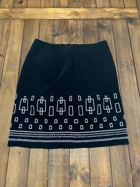 LOFT Ann Taylor Black Geometric Embroidered Pencil Skirt Size 12P
